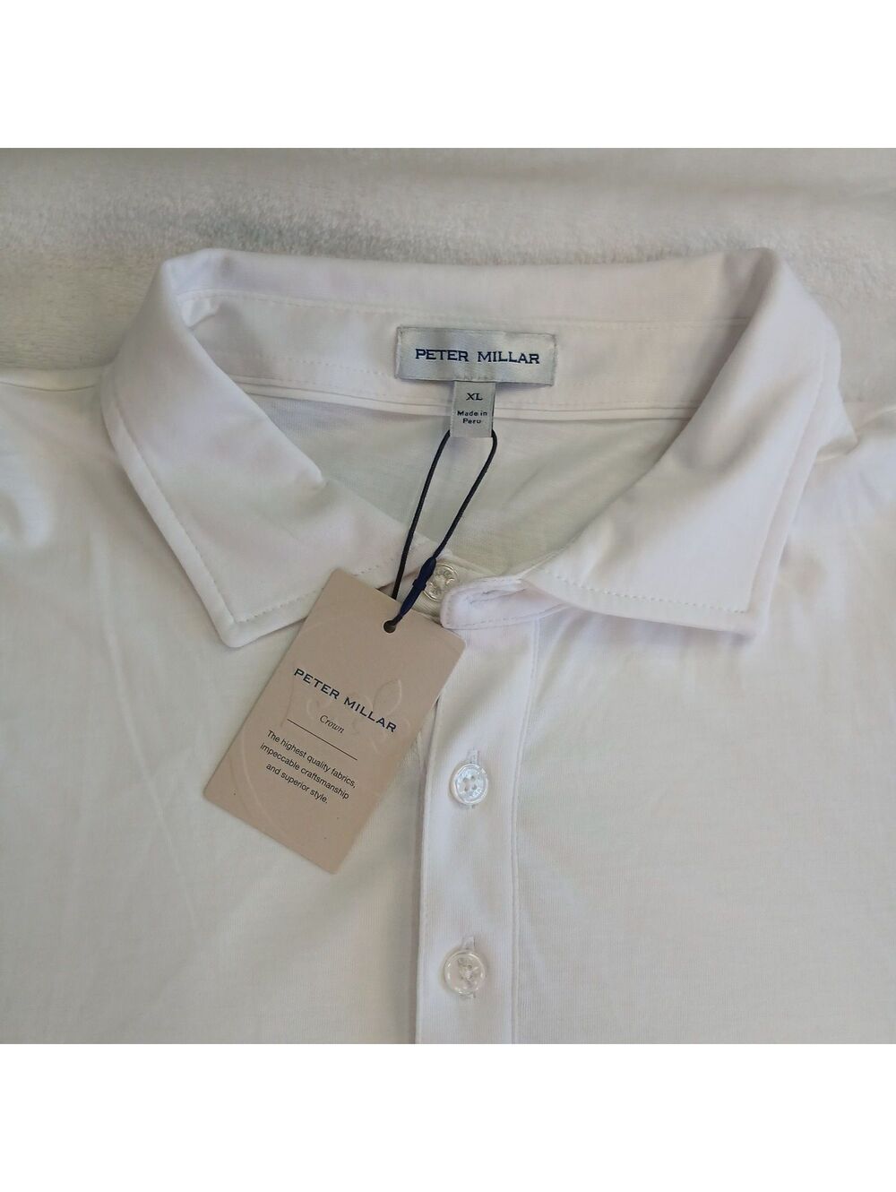 Peter Millar Crown Golf Polo Shirt Mens Size XL White Solid Short Sleeve New